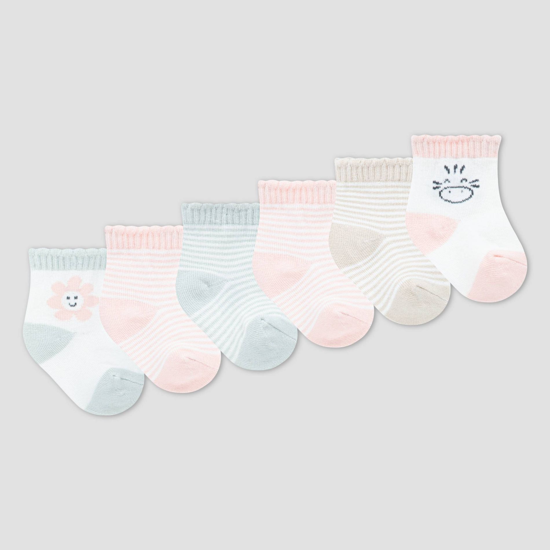 Huggies Baby 6pk Socks - Pink: Organic Cotton, Animal Prints, Ankle Height, 0-6 Months