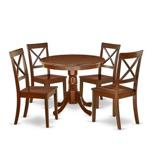 HomeStock 5-Pc Round Mahogany Finish Solid Wood Top Dining table with 4-Chairs - 1 of 4