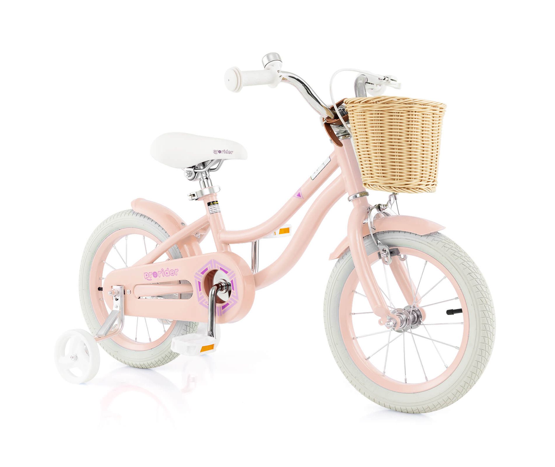 Prorider 14" Kid's Bike with Training Wheels Adjustable Handlebar Seat Handbrake Pink