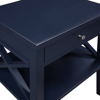 Marta Midnight Blue 1-Drawer Hardwood Nightstand with Shelf