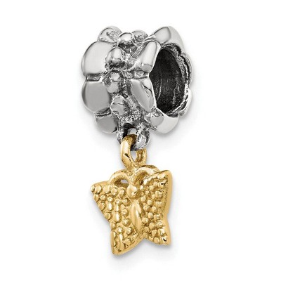 Black Bow Jewelry Sterling Silver & 14k Yellow Gold Butterfly Dangle Bead Charm