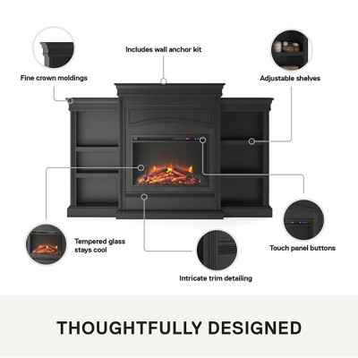 Black Electric Fireplace with Mantel and Shelves