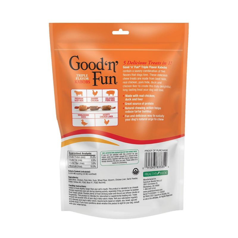 Good 'n' Fun Triple Flavor Kabobs Long Lasting Rawhide with Chicken, Beef and Pork Flavor Dog Treats, 3 of 7