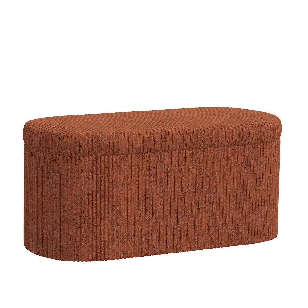 Skyline Furniture Flynn Upholstered Storage Bench Corded Velvet Rust: End of Bed Ottoman, Pine Frame