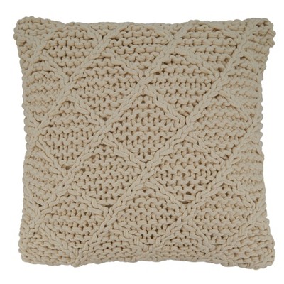 20"x20" Oversize Knitted with Diamond Design Square Throw Pillow Cover Natural - Saro Lifestyle