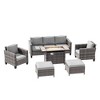 Sonkuki 6 Pieces Patio Sofa with Rectangle Fire Pit Table and Ottomans, Wicker Conversation Couch, Navy Blue Cushion - 2 of 4