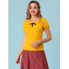 INSPIRE CHIC Women's Bow Neck Solid Short Sleeve Peter Pan Collar Blouse - 3 of 4