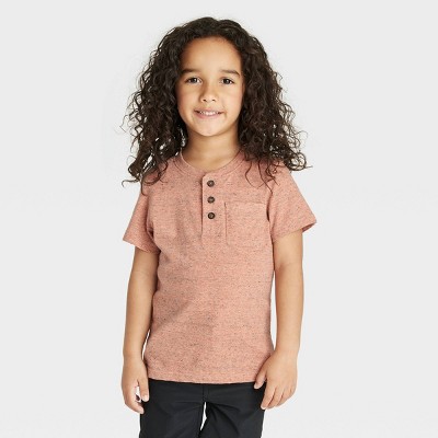 Toddler Boys' Short Sleeve Henley T-Shirt - Cat & Jack™ Peach Orange 12M