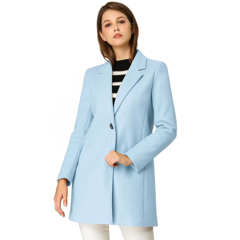 Allegra K Women's Regular Fit Notched Lapel Long Sleeve Buttoned Classic Coat, 1 of 7