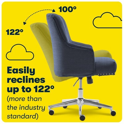 Blue Fabric Modern Swivel Home Office Chair with Fixed Arms