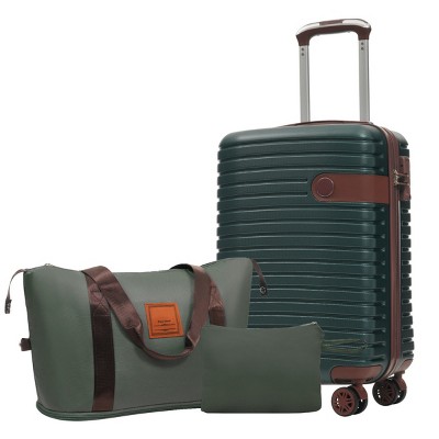 Syemin Luggage Luggage 20 inch Sets 3 Piece Carry on Luggage Lightweight Hardshell ABS Suitcases with Wheels, Green, 13.6"*9"*21.3"