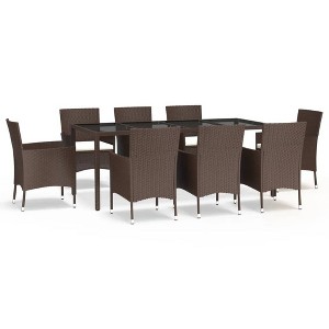 vidaXL Patio Dining Set with Cushions Outdoor Furniture Brown Poly Rattan - 74.8" Table Length 8 Pieces - 1 of 4