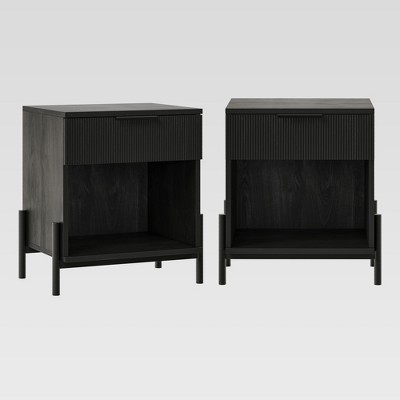 Saracina Home Set of 2 Modern Boho Fluted 1 Drawer Storage Nightstands Black