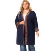 Agnes Orinda Women's Plus Size Contrast Placket Sleeves Knit Open Front Cardigans - 4 of 4