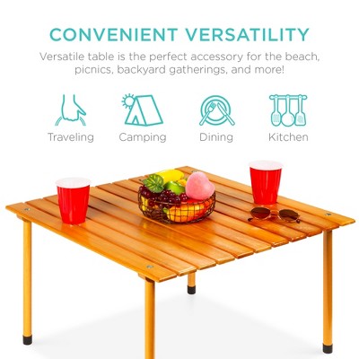 Portable Roll-Up 28.5" Wooden Table for Outdoor & Indoor Use