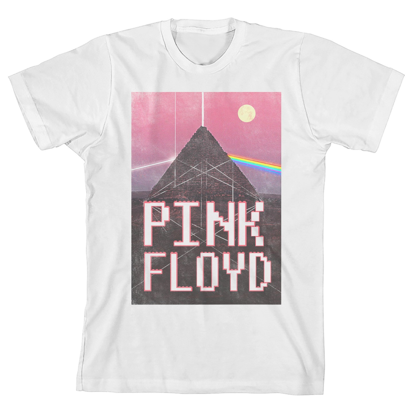 Футболка Pink Floyd Dark Side Of The Moon Prism Pink Sky Crew Neck Short Sleeve White T-shirt для девочек, цвет: Розовый — фото 1