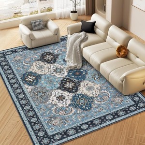 8'x10' Washable Boho Vintage Floral Rug, Non-Slip Backing, Low Pile, Foldable, Stain Resistant, Bedroom, Living Room, Guest Room, Office, Grey - 1 of 4