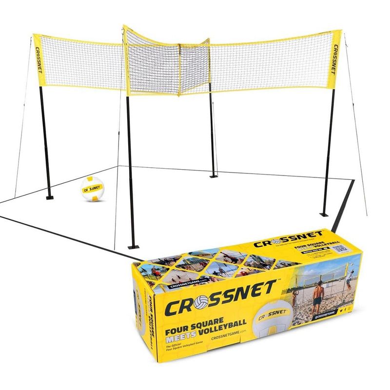 CROSSNET Original 4 Square Volleyball Net and Backyard Yard Gameset - Yellow, 2 of 7
