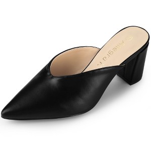 Allegra K Women's Closed Pointed Toe Slip-on Chunky Heels Slides Mules - 1 of 4