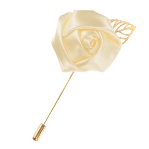 Unique Bargains Wedding Groom Suit Ribbon Rose Flower Lapel Pin with Gold Leaf 1 Pc - 1 of 4
