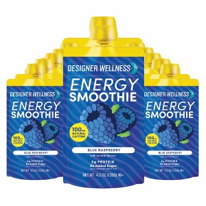Designer Wellness Energy Smoothie, Real Fruit, 100mg Natural Caffeine, 5g Protein, Low Carb, Zero Added Sugar, Gluten-Free, Blue Raspberry, 12 Count - 1 of 4