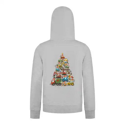 Everyday Kids Christmas Collection Construction Truck Tree Boys Zip up Hoodie – Holiday Sweatshirt - Heather Gray