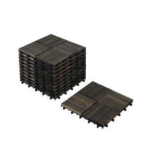 Dolonm 10-Pack Dark Brown Acacia Deck Tiles - 12"x12" Anti-Slip, Waterproof for Poolside/Patio, DIY in 30 Mins - 1 of 4