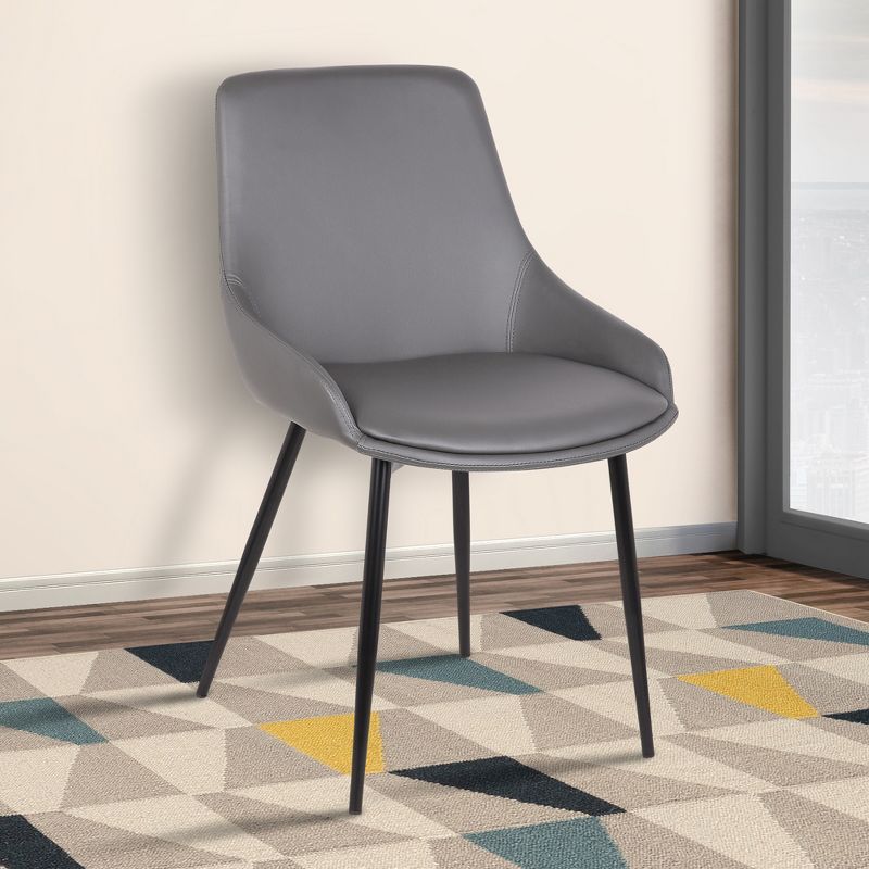 Mia Contemporary Dining Chair in Gray Faux Leather with Black Powder Coated Metal Legs - Armen Living, 3 of 9