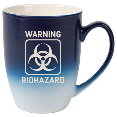 100 North Navy Blue and White Two Toned Ombre, 10 Ounce, Comfortably Fits Your Hands, Ceramic Tea Coffee Cup Mug, Warning Biohazard