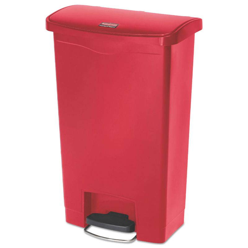 Rubbermaid Commercial Slim Jim Resin Step-On Container Front Step Style 13 gal Red RCP1883566, 1 of 2