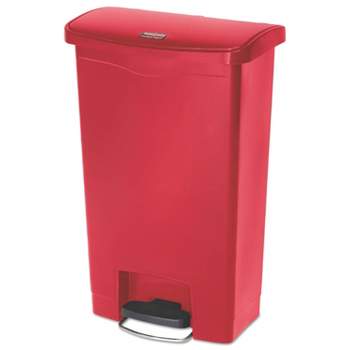 Rubbermaid Commercial Slim Jim Resin Step-On Container Front Step Style 13 gal Red RCP1883566