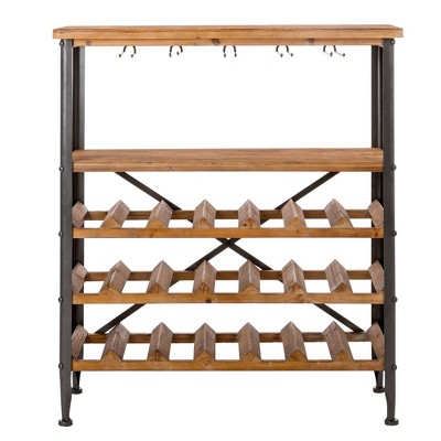 Vintage Floor Wine Bottle and Glass Rack Natural - Glitzhome