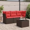 vidaXL 4 Piece Patio Sofa Set with Cushions Brown and Red Poly Rattan - With Table - 2 of 4