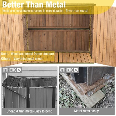 Fir Wood and Metal Frame Outdoor Storage Shed with Double Doors