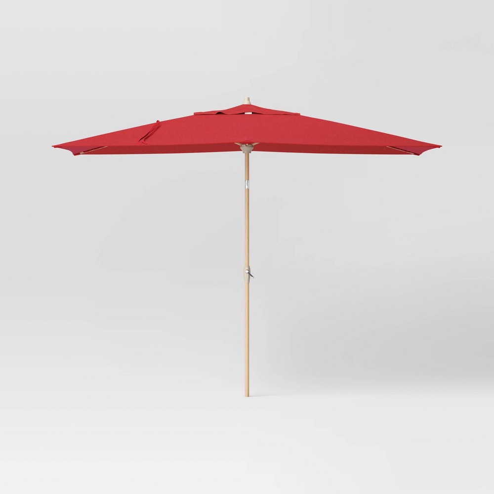 Photos - Parasol 6'x10' Rectangular Outdoor Patio Market Umbrella Sienna with Light Wood Po