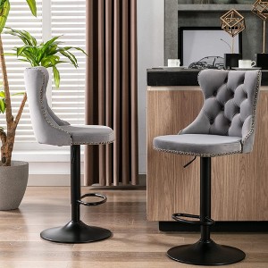 QingMoon Swivel Bar Stools Set of 2, Adjustable Barstools, Velvet Tufted Counter Height Chairs with Nailhead Trim for Kitchen Island, Home Pub - 1 of 4