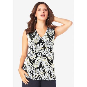 Roaman's Women's Plus Size Ultrasmooth Fabric V Neck Tank - 1 of 4
