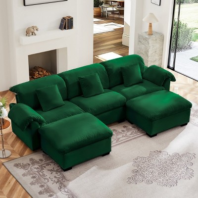 U Shaped Chaise Sectional Sofa,Modern Velvet Sectional Sofa With Soft Backrest And Seat Cushion,Sectional Sofa With Storage-Cuddlewood