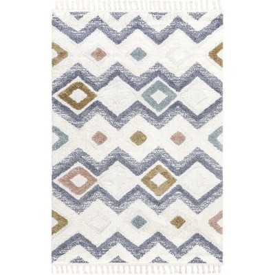 Nuloom Kirsty Colorful Checkers Kids Tassel Indoor Area Rug, 4' x 6', Beige