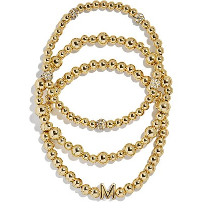 3-Piece Gold Plated Initial Bead Bracelet Set, Personalized Trendy Jewelry Gift for Women