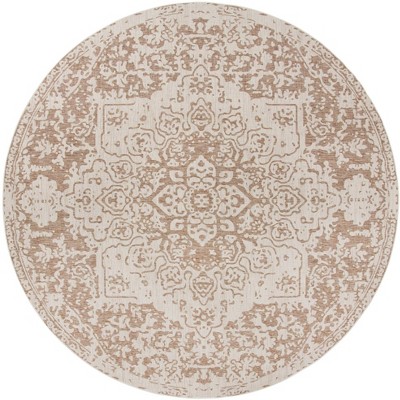 13 Ft Round Beige Brown Floral Synthetic Outdoor Rug