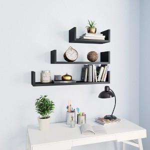 vidaXL Wall Display Shelf 3 pcs Black Chipboard - 1 of 4