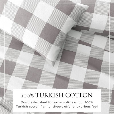 Queen Size Grey Buffalo Check Cotton Flannel Sheet Set