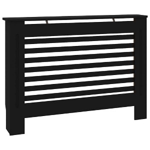 vidaXL Radiator Cover, Slatted Design Heater Cover Cabinet with Top Storage Shelf, Hide Cluttered Pipes, MDF, 44.1''x7.5''x32.1'', Black - 1 of 4