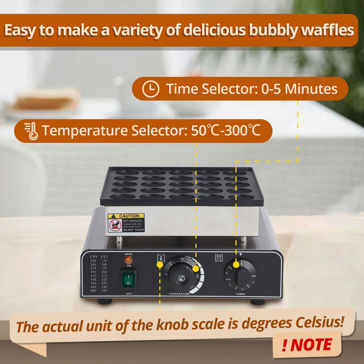 25-Hole Electric Nonstick Mini Dutch Pancake Maker, 1.8" Holes, 50-300℃ Adjustable Temp, Fast Heating, Easy Clean, American Plug for Home & Snack Bar - thumbnail 7