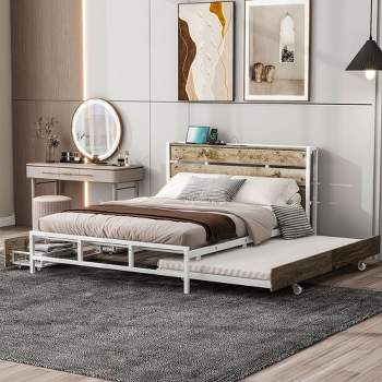 Full/Queen Size Metal Platform Bed With Sockets and USB Ports 4M - ModernLuxe