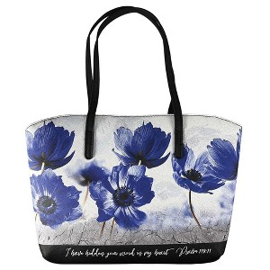 White Dove Designs Bible Cover-Wedge Shape-Psalm 119:11-Blue Floral/Black-XLG - 1 of 2