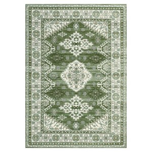 5 x 7 ft Chenille Natural Rectangular Living Room Bedroom Dining Room Office Floral Print Vintage Machine Washable Area Rug - 1 of 4