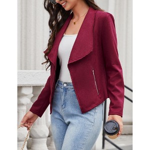 Women's Fashion Faux Suede Jackets  Clothes Lapel Long Sleeve Open Front Outerwear Cropped Coats - 1 of 4