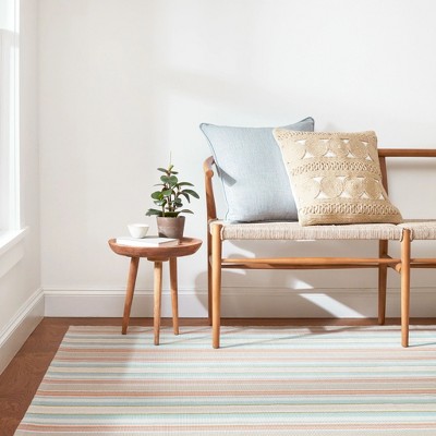 Sky Blue and Beige Handwoven Cotton Stripe Rug, 5' x 8'